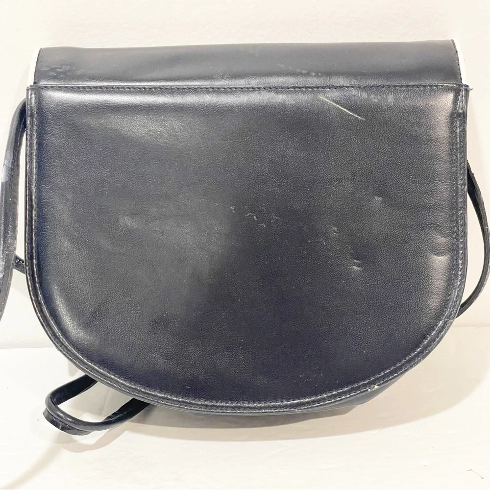 Vintage‎ Algo Italiano Made in Italy Navy Rounded Saddle Crossbody Bag NEW